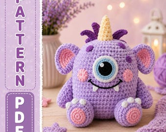 Haakpatroon Monster Unicorn Amigurumi, Kawaii Creature Toy Tutorial (pdf)