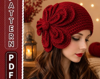 Vintage Flower Crochet Beanie Pattern, Boho Sun Hat Tutorial (PDF Download)