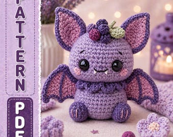 Berry Bat Amigurumi Crochet Pattern, Kawaii Halloween Plush Detailed Crochet Guide Tutorial (PDF)