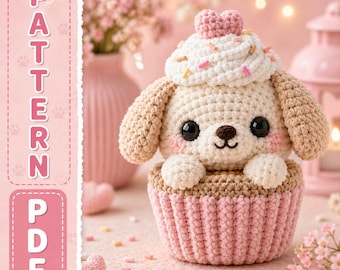 Puppy Cupcake Amigurumi Crochet Pattern (PDF), Kawaii Dog Plush Tutorial