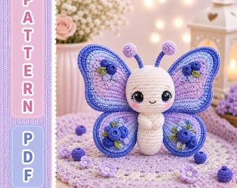 Blue Butterfly Amigurumi Crochet Pattern, Kawaii Fairy Insect Plushie (PDF Download)