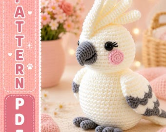 Haakpatroon kaketoe-amigurumi, zelfstudie Kakatua-vogelknuffel (pdf-download)
