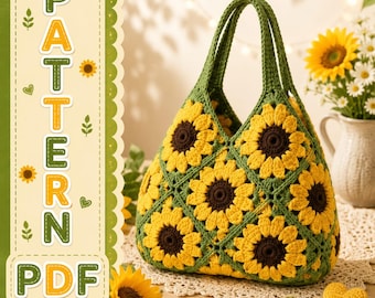Sunflower Granny Square Bag Crochet Pattern – Boho Tote PDF Download