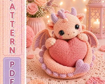 Baby Dragon Heart Crochet Pattern PDF, Amigurumi Plush Tutorial (Digital Download)