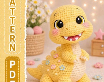 Patroon gehaakt dinosaurusamigurumi – gele draak knuffel (pdf-download)