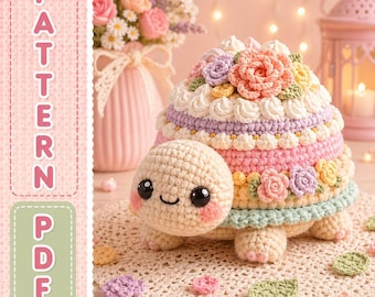 Bloementaart schildpad haakpatroon, kawaii amigurumi pluche tutorial (pdf)