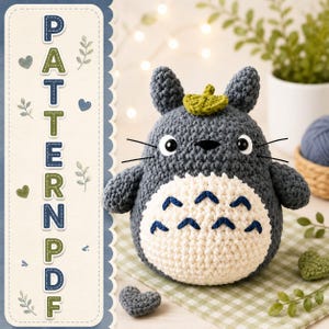 Schema per realizzare Totoro all'uncinetto, tutorial PDF per creare un peluche amigurumi, bambola spirito della foresta (video guida)