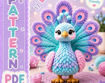 Peacock Amigurumi Crochet Pattern PDF, Pastel Bird Plush Toy Tutorial (Digital Download)