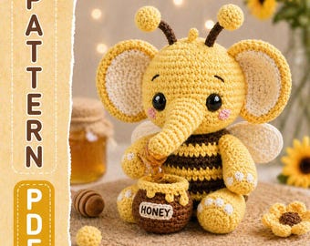 Bee Elephant Crochet Pattern: Amigurumi Plush Toy PDF (40cm)