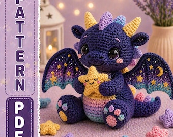 Stardust Dragon Crochet Pattern: Amigurumi Plush Toy PDF (40cm)