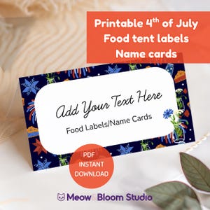 4th of July Printable Tent Cards, Patriotic Place Cards, Food Labels, BBQ Buffet, Potluck, Summer Picnic, Instant Download