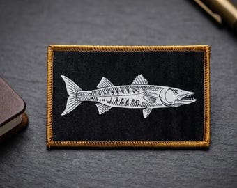 Saltwater Predator Barracuda Rectangular Iron-On Patch 3.5x2 Inches