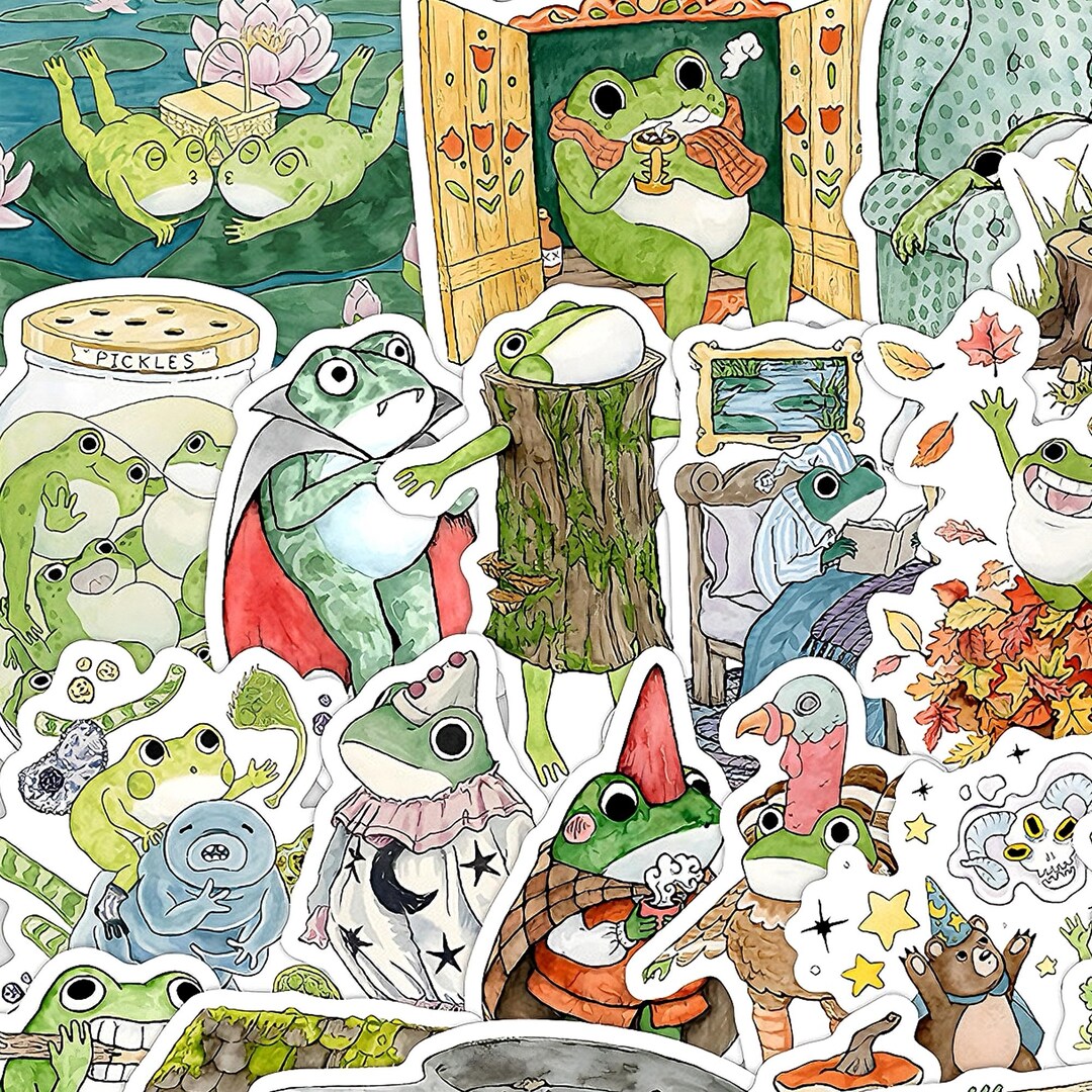 50 Cute Cartoon Frog Stickers, Creative Doodle Amphibian Decals ...