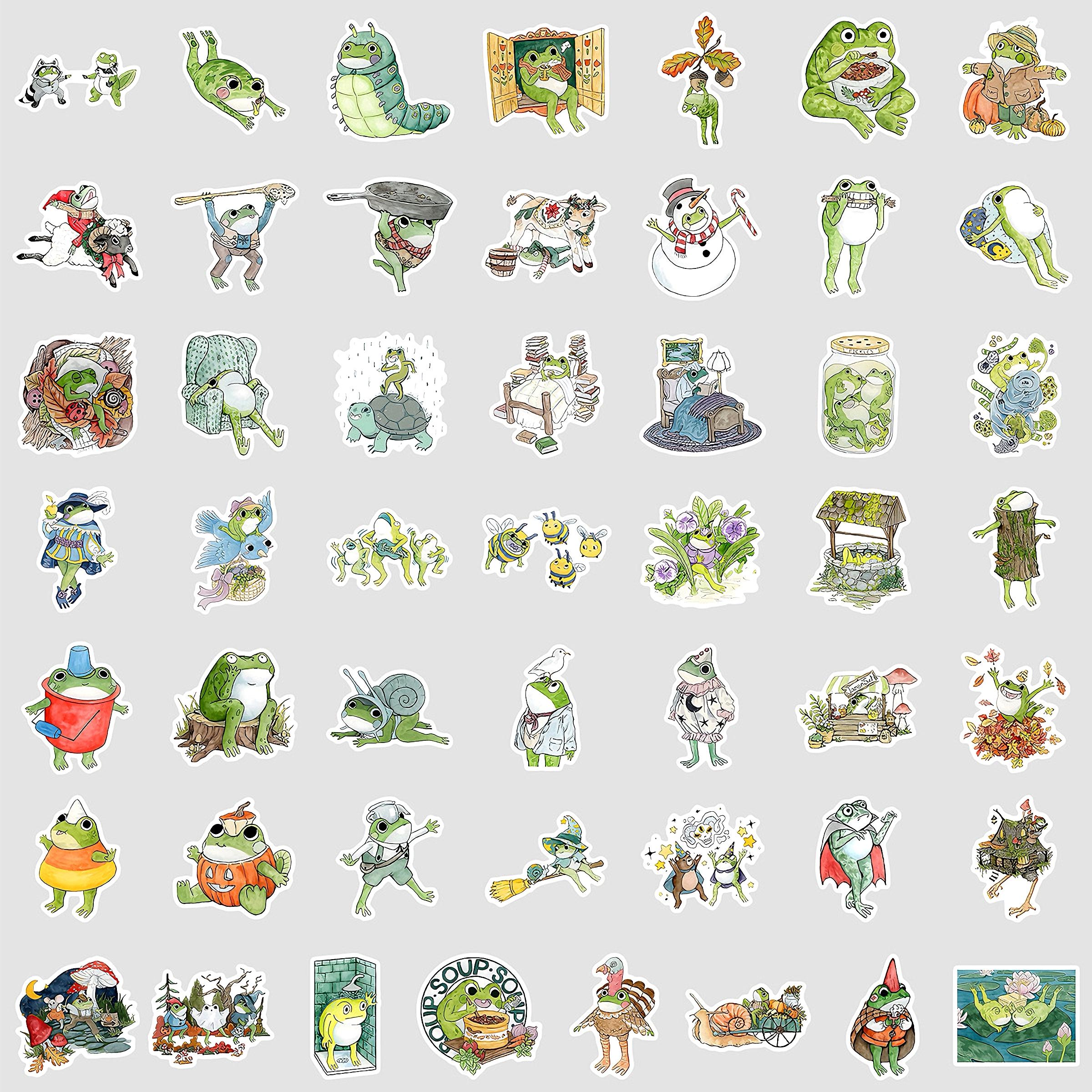 50 Cute Cartoon Frog Stickers, Creative Doodle Amphibian Decals ...