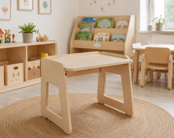 Montessori Wooden Toddler Desk, Birch Plywood Children's Activity Table, Eco-Friendly Water-Based Finish