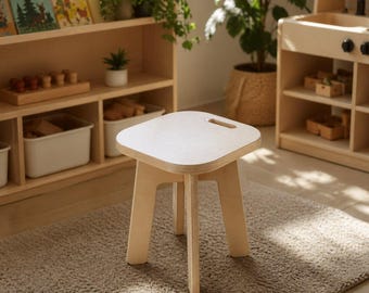 Wooden Kids Stool with Handle • Montessori Step Stool for Toddlers