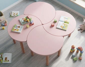 Pink Petal Modular Kids Table – Wooden Montessori Play Table – Flower Shaped Toddler Furniture – Creative Activity Desk for Nursery
