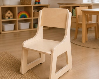 Montessori Wooden Kids Chair / Ergonomic Wooden Play Chair for Kids