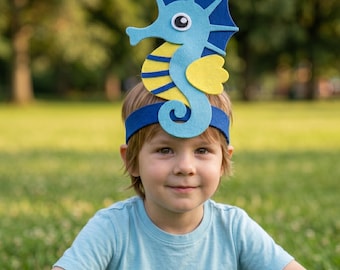Seahorse Headband for Kids Ocean Theme Party Costume Felt Animal Headdress Under the Sea Birthday Favors Halloween Dress Up Accessory