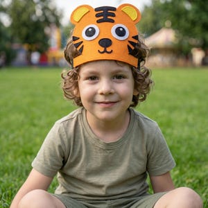 Orange tigerhuvudbonad barnkostym rekvisita filt tigermask för dagis skola lekdjur huvudbonad berättande klä upp sig