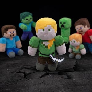 Gamer plyschleksak 30 cm äventyrsflicka med hacka gosedjur, pixelkonstfigurskudde, födelsedagspresent för barn och gamers