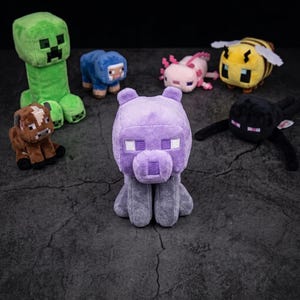 Lila pixelerad leopardplysch, 8,6" blockig kattmjukisleksak, inredning i spelrum, söt djurkudde i Enderman-stil, estetisk gosedjurspresent