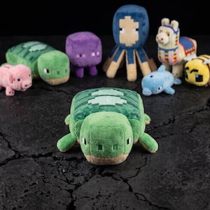 Minecraft Inspired Sea Turtle Plush Toy, Cute Pixel Art Green Turtle Stuffed Animal, Gamer Gift for Kids, Handmade Soft Squishy Turtle Doll