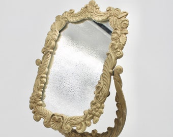 Antique Art Nouveau Golden Gilt Cast Iron Dresser Mirror