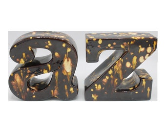 Vintage Mid Century Modern A-Z Ceramic Block Letter Bookends