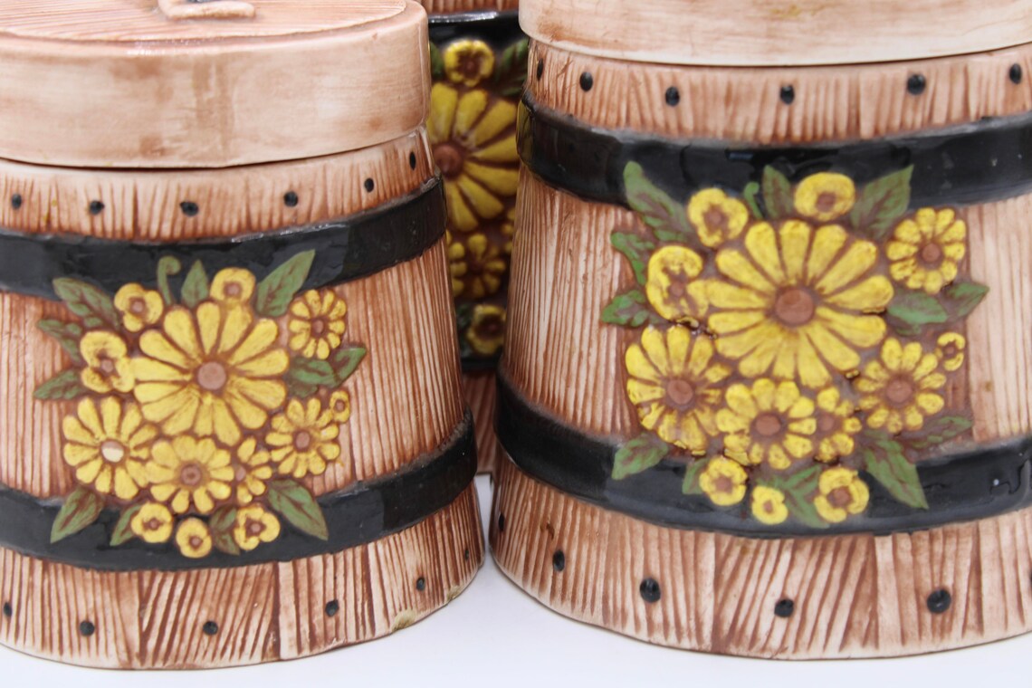 Vintage Farmhouse Ceramic Sunflower Canisters Set of Three Etsy