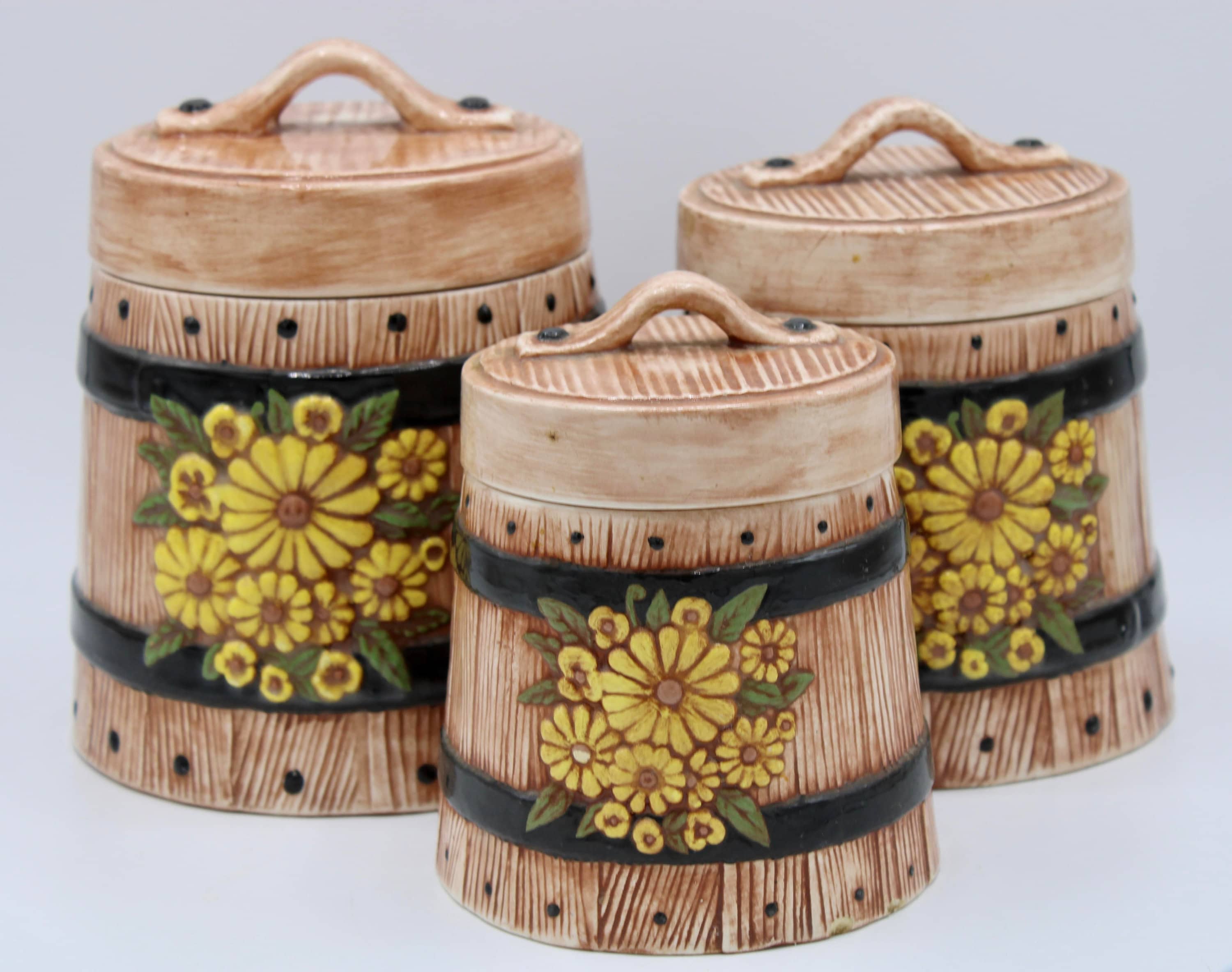 Vintage Farmhouse Ceramic Sunflower Canisters Set of Three Etsy