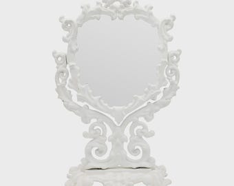 Antique White Cast Iron Dresser Mirror