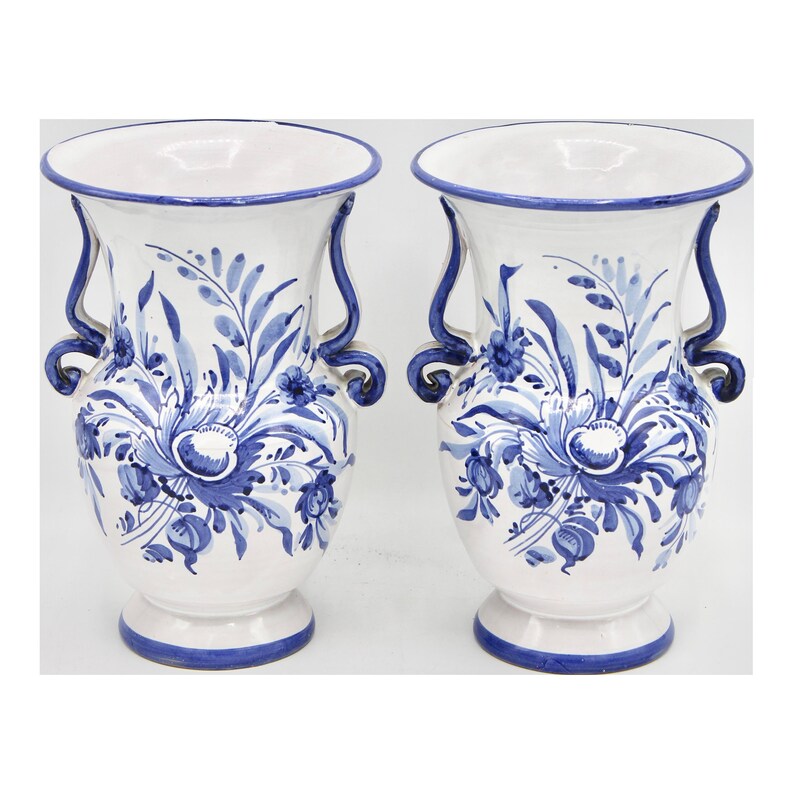 Vintage Italian Blue and White Ceramic Flower Vases - a Pair - Etsy