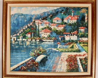 Mid Century Mediterranean Seascape Original Oil Painting