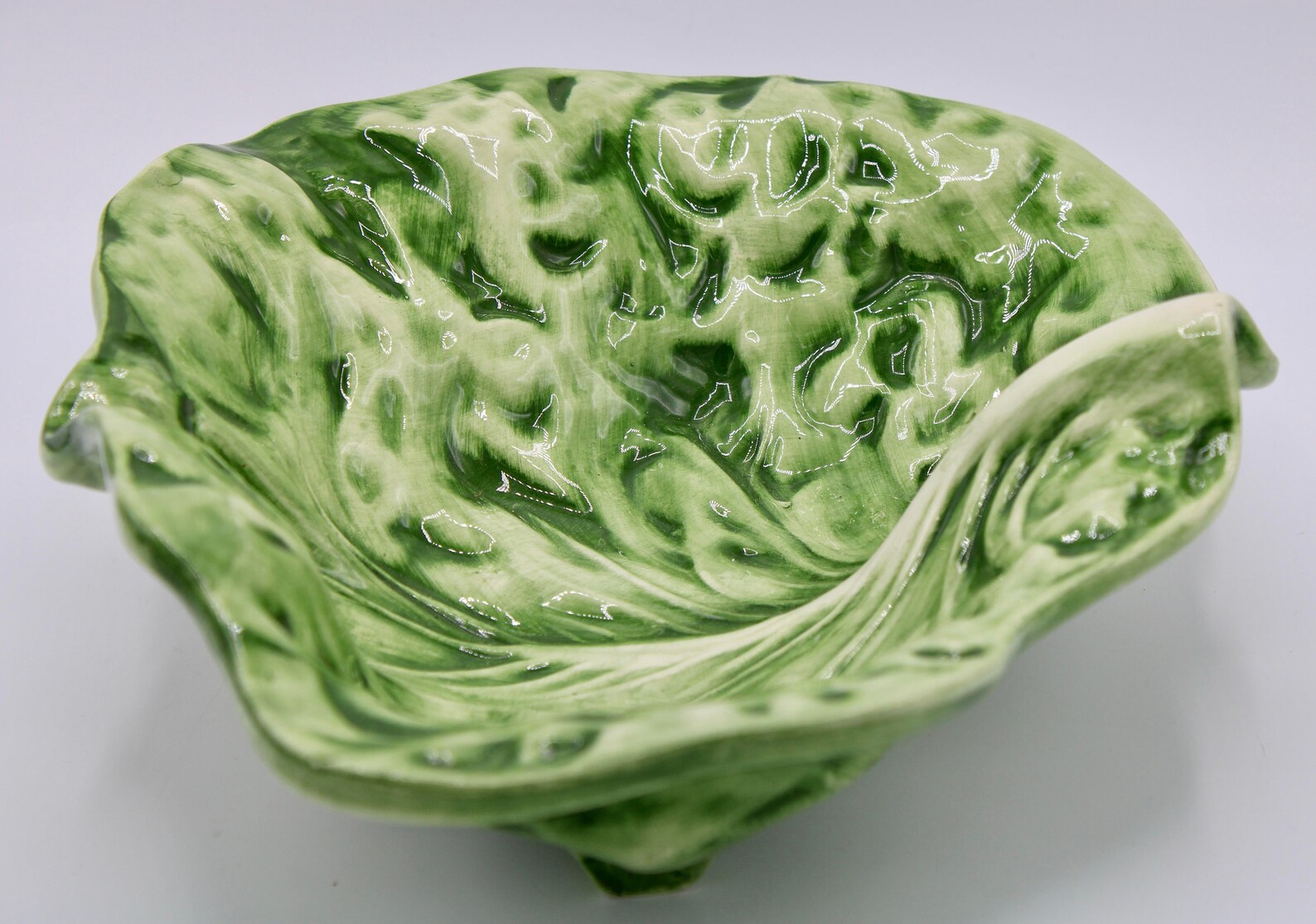 Large Ceramic Green Cabbage Leaf Serving Bowl Etsy