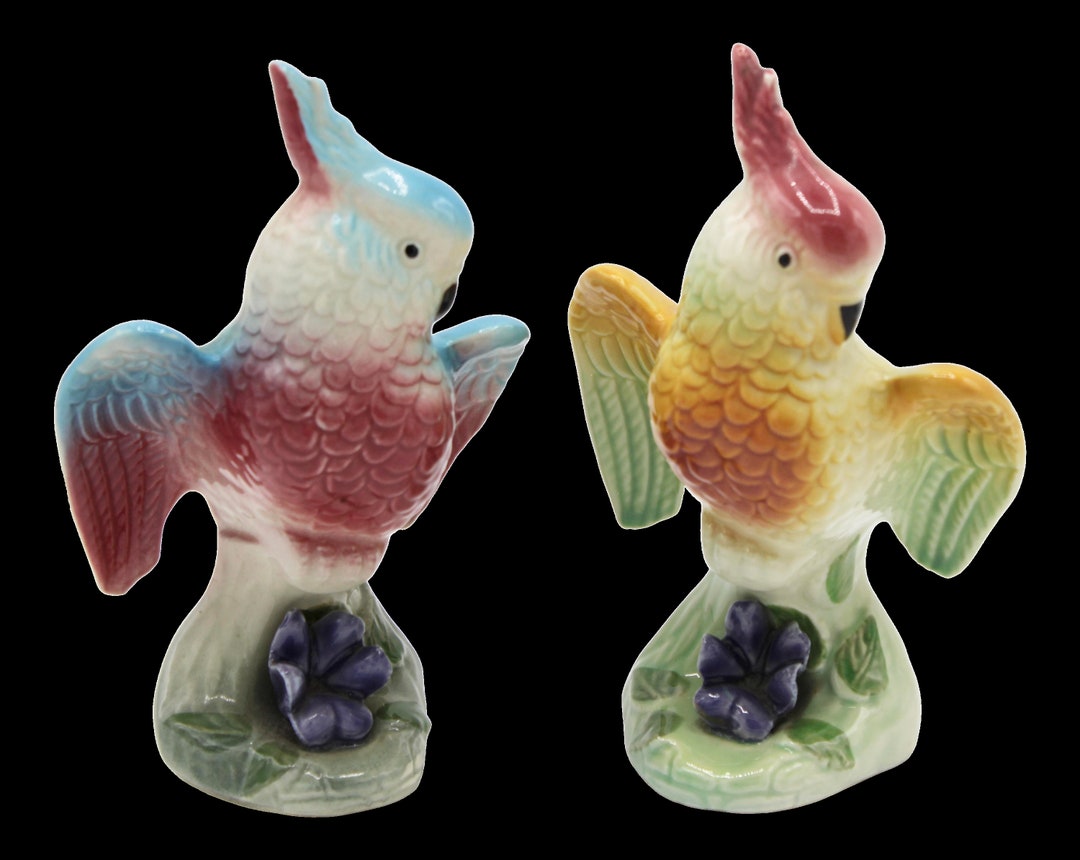 Mid 20th Century Colorful Ceramic Parrot Figurines a Pair Etsy