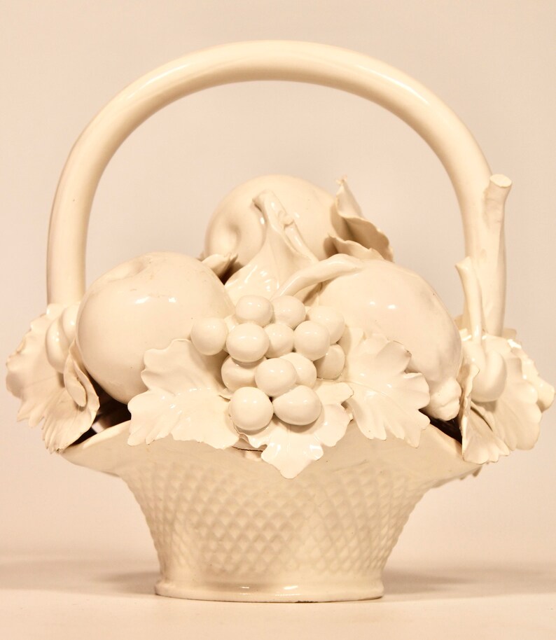 Vintage Italian Blanc De Chine Ceramic White Pottery Fruit Basket Etsy