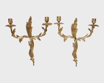 Mid 20th Century French Rococo Brass Sconces
