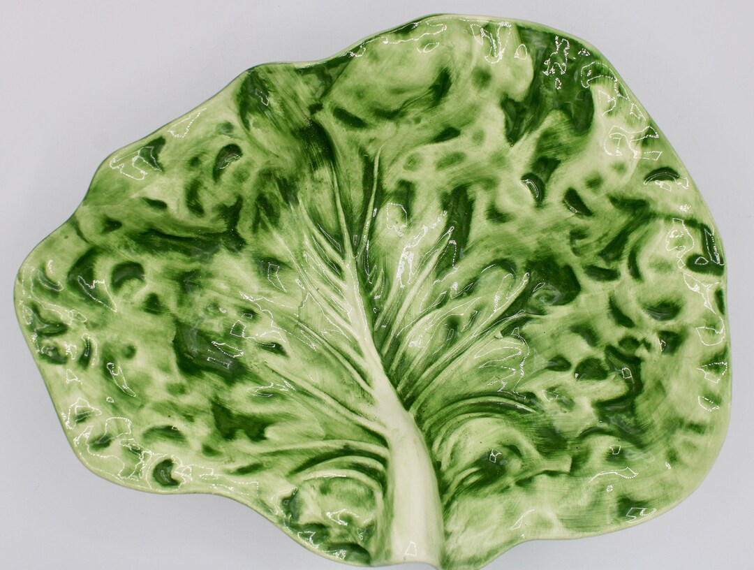 Large Ceramic Green Cabbage Leaf Serving Bowl Etsy