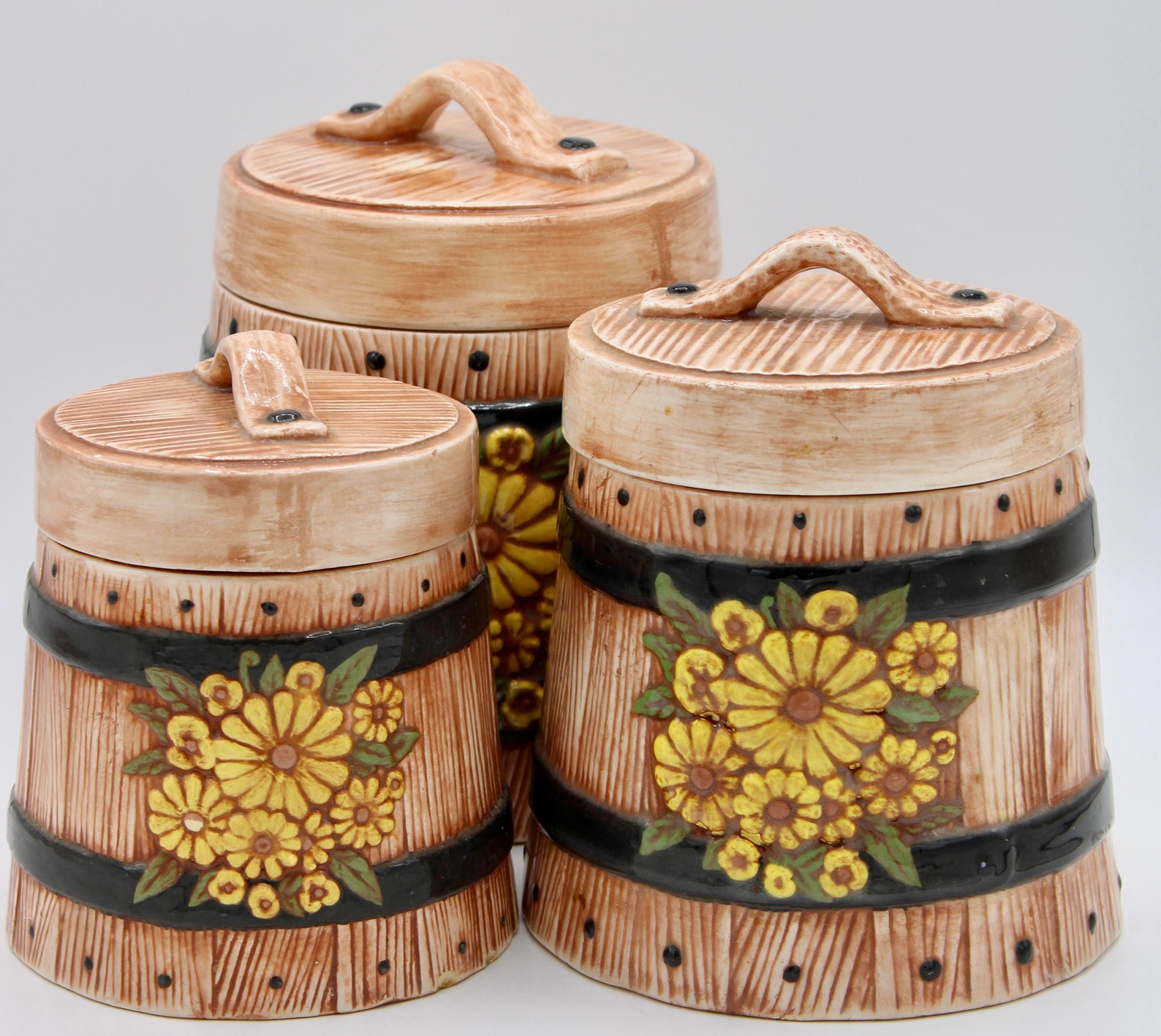 Vintage Farmhouse Ceramic Sunflower Canisters Set of Three Etsy