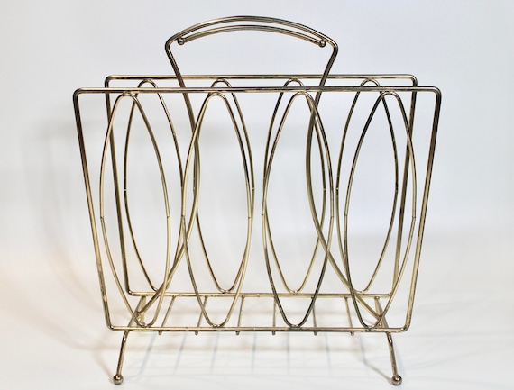 ヴィンテージマガジンラックフランス製ミッドセンチュリー真鍮ガラス