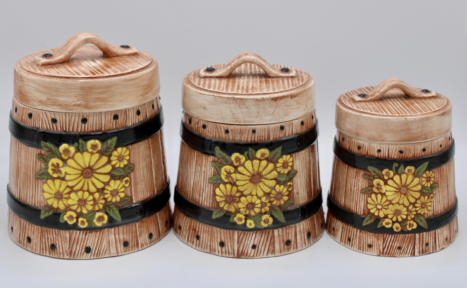 Vintage Farmhouse Ceramic Sunflower Canisters Set of Three Etsy