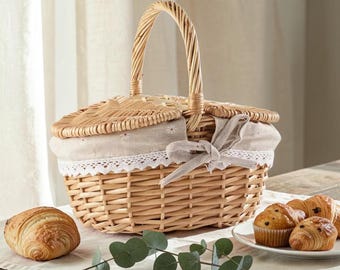 Cesta de picnic de mimbre: cesta vintage con tapa, almacenamiento rústico, decoración bohemia