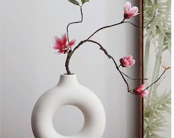 Jarrón con forma de rosquilla: Centro de mesa decorativo para el hogar Japandi Nordic Matte.