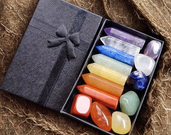 Juego de 14 cristales de chakras: piedras curativas naturales para meditación y decoración espiritual.