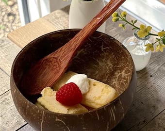 Juego de cuenco y cuchara de coco natural hechos a mano – Cuenco ecológico para ensaladas y batidos