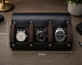 Estuche enrollable de cuero con 3 compartimentos para relojes, organizador para 3 relojes, estuche de lujo para guardar y exhibir relojes, regalo para hombres.