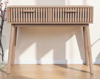 Consola moderna de madera natural: mueble de almacenamiento de estilo escandinavo para recibidor.