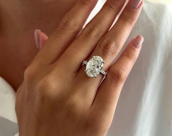 Anillo de compromiso ovalado de moissanita, anillo con halo oculto, anillo de promesa de plata 925, anillo de boda, regalo para ella.
