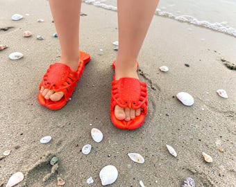 Pantuflas de langosta, divertidas sandalias de camarón con dibujos animados, sandalias de playa antideslizantes, pantuflas de verano unisex de PVC.